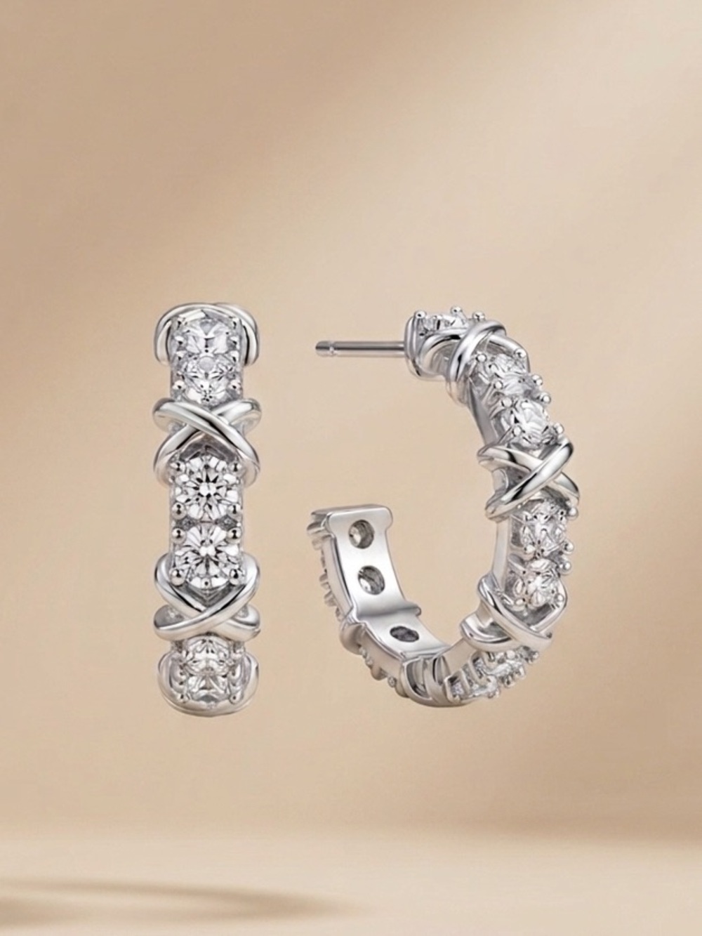 Silver Crystal Hoop Earrings - Women Jewelry